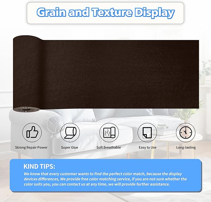 KING MOUNTAIN Couch Fabric Repair Patch, Fabric Patches for Furniture, 4" x 63" Waterproof Velvet Repair Tape for Sofas, Car Seats, Furniture, Upholstery Fabrics and Velvet Goods. （Dark Brown）