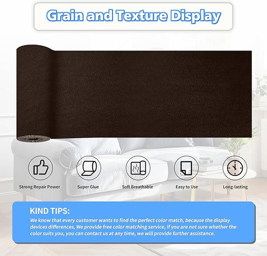 KING MOUNTAIN Couch Fabric Repair Patch, Fabric Patches for Furniture, 4" x 63" Waterproof Velvet Repair Tape for Sofas, Car Seats, Furniture, Upholstery Fabrics and Velvet Goods. （Dark Brown）
