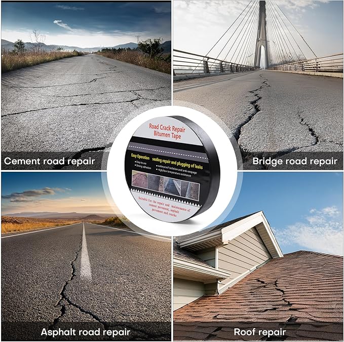 Boshen 1 Roll 1.57in x 33 FT Asphalt Crack Tape Self-Adhesive Asphalt Crack Filler Asphalt Joint Repair for Driveway Parking Lot Roof Asphalt Cement Road(3mm Thick), No Torch Required