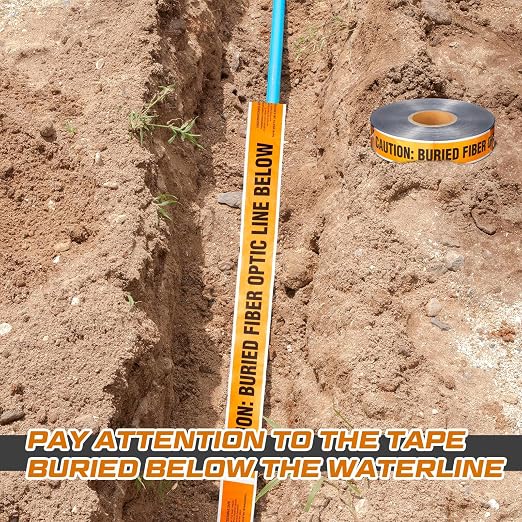 Pangda 2 Rolls "Caution Buried Fiber Optic Line Below" 2 Inch x 1000 Feet Detectable Safety Tape 5 Mil Underground Detectable Warning Tape for Construction Sites Road Repairs Caution