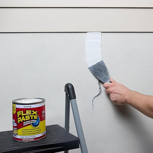 Flex Paste, Waterproof Paintable Putty, Spackle Sealant, Fill Gaps Cracks Holes - Block Out Water and Air - UV Resistant - Walls, Drywall, EPDM, Concrete, Roof, RV Repairs, White, Quart