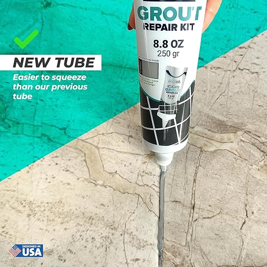 PentaUSA Premixed Tile Grout Repair Kit 2 Pack - Gray Acrylic Sanded Grout Filler for Bathroom, Shower, Kitchen Tile Water-Resistant Tubes with Applicator, Fast Drying, Total (2 x 250g / 17.6oz)