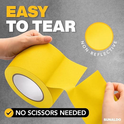 Gaffers Tape Heavy Duty, Easy to Rip, Residue-Free Professional Grade Floor Tape for Electrical Cords, Matte Finish Non Reflective, Weather Resistant (1, Yellow, 3" x 30 Yards)
