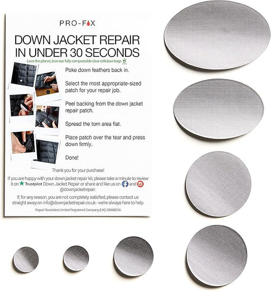 Self-Adhesive Waterproof Repair Patch Kit - 30-Second Fix for Down Jackets, Tents, Sleeping Bags, Backpacks, Outdoor and Camping Gear - Pre-Cut Nylon, Multiple Colors (Silver)