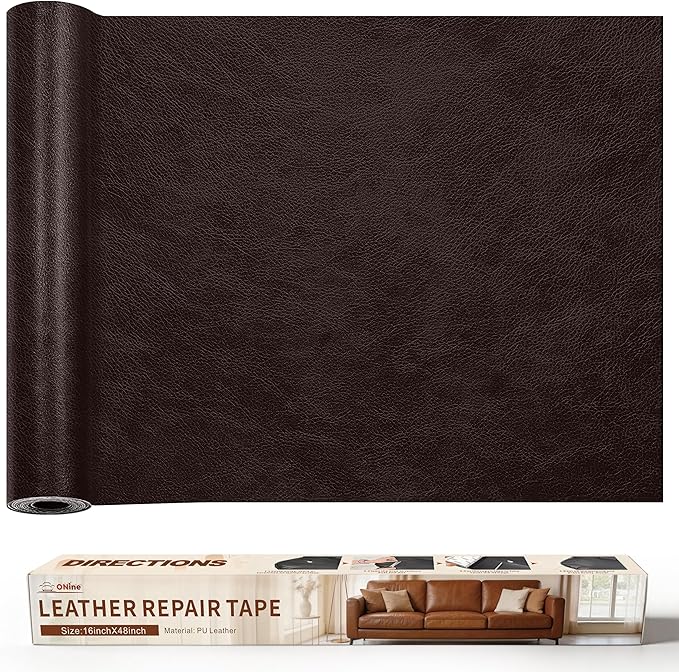 ONine Leather Repair Patch，Leather Repair Tape, 16 x 48 inches Leather Repair Patch for Furniture,Vinyl Repair kit，Leather Couch Patch，for Sofas, Furniture, car Seats(Dark Brown)