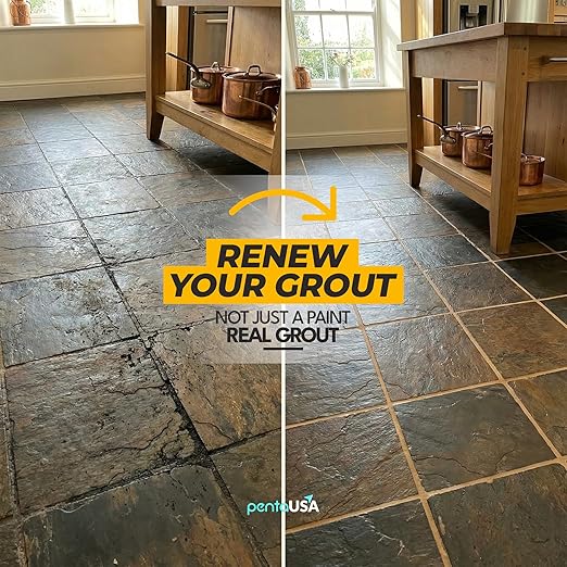 PentaUSA Tile Grout Repair Kit - Warm Beige Premixed Acrylic Sanded Grout, Water-Resistant Grout Filler for Bathroom&Shower, Kitchen Floor, Fast Drying, with Applicator, 13.4 oz (380g)