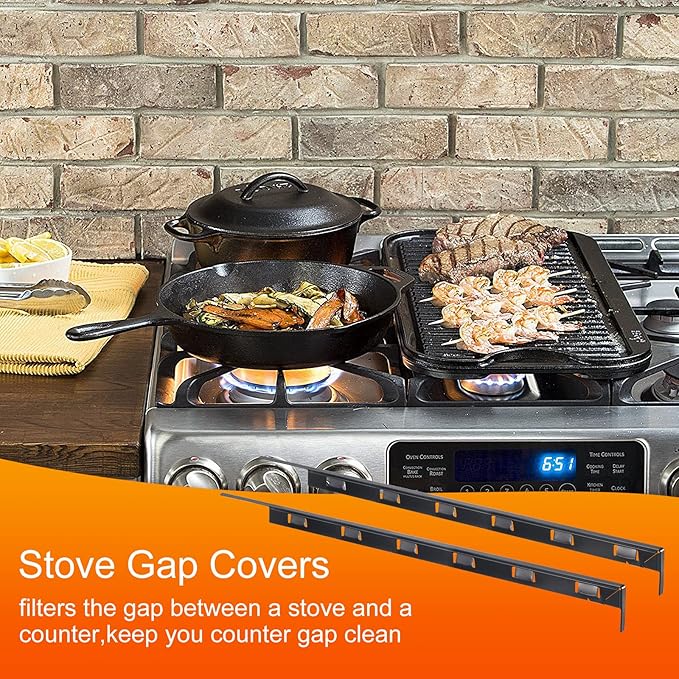 uxcell Stove Gap Covers, Kitchen Stove Gap Filler, Aluminum Oven Gap Cover 25.59 in Length, Heat Resistant and Easy to Clean, Protect Gap Filler Sealing Spills on Countertop Stove, Black