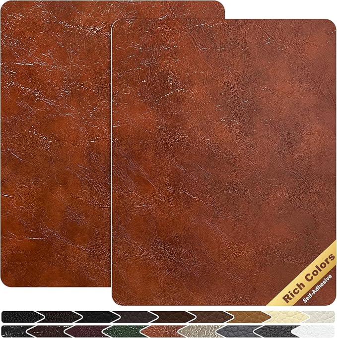 KING MOUNTAIN Leather Repair Patch,2 Packs 9 x 11 Inches self Adhesive Leather Repair Tape for Damaged Leather Furniture, Sofa Seating,Car Seats, Leather Goods（Brown）