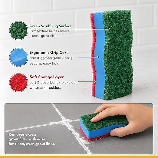 ISPAR Tile Grout Repair Kit – White Grout Filler 14 oz Value Size, Pre-Mixed Grout Repair Paste, Ready to Use Tile Joint Filler for Bathroom & Shower Tile, Spatula & Sponge