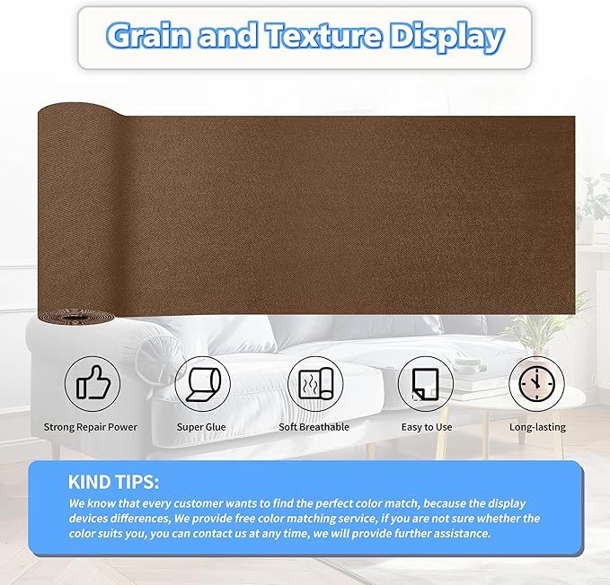 KING MOUNTAIN Couch Fabric Repair Patch, Fabric Patches for Furniture, 4" x 63" Waterproof Velvet Repair Tape for Sofas, Car Seats, Furniture, Upholstery Fabrics and Velvet Goods. （Brown）