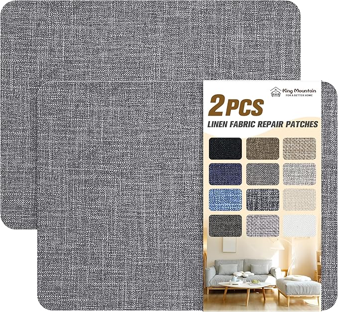 KING MOUNTAIN Fine Linen Repair Patches, 2 PCS, 8" x 11", Self-Adhesive, Polyester, Rectangular, Linen Patch(Dark Grey)