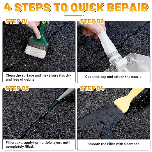 Asphalt Crack Filler, 8LB High Elasticity Cement Crack Filler, Self Leveling Waterproof Repair Sealant for Driveway, Walkway, Blacktop Concrete Joint, Outdoor Quick Drying Sealer - Black