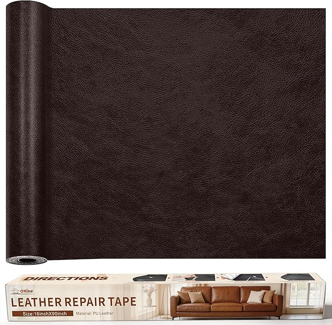 ONine Leather Repair Patch，Leather Repair Tape, 16 x 90 inches Leather Repair Patch for Furniture,Vinyl Repair kit，Leather Couch Patch，for Sofas, Furniture, car Seats, Office Chairs(Dark Brown)
