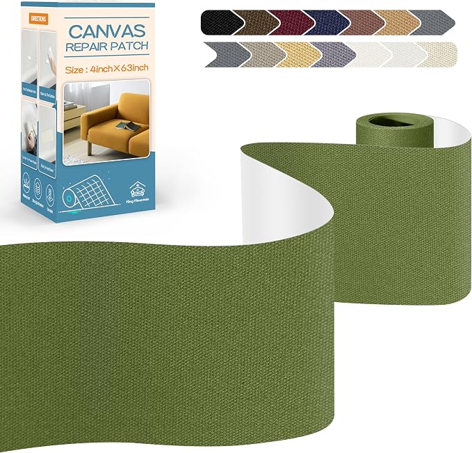 KING MOUNTAIN Canvas Repair Tape,Outdoor Gear Patch, 4×63 Inches,Waterproof,Self-Adhesive for Repairing Boat Covers,Sun Shades,Sofas,Tents,Lounge Chairs,Awnings (Grass Green)
