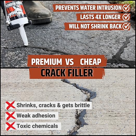 Liquid Rubber Asphalt Crack Filler - Professional-Grade Self-Leveling Waterproof Sealant for Driveway, Parking Lot & Walkway Cracks - Black 10oz - Helps Stop Water Intrusion & UV Damage - 1 Pack
