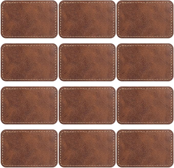 SmallCat 12 PCS Square Leather Patches for Hats, Iron on Blank Patches, Artificial Leather Patches for Laser Engraving, Repair Patches for DIY Sewing Crafts for Hats, Jackets, Jeans - Dark Coffee