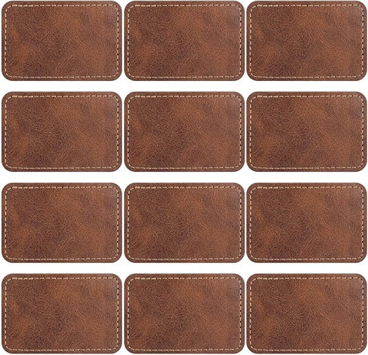 SmallCat 12 PCS Square Leather Patches for Hats, Iron on Blank Patches, Artificial Leather Patches for Laser Engraving, Repair Patches for DIY Sewing Crafts for Hats, Jackets, Jeans - Dark Coffee