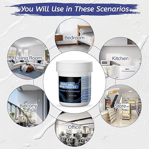 Oriflame Drywall Repair Kit: 8.5 Ounce Spackle Wall Repair with Patch/Scraper/Sandpaper/Gloves - White Wall Putty for Nail Holes/Cracks/Dents/Stains/Peeled Wall (1)