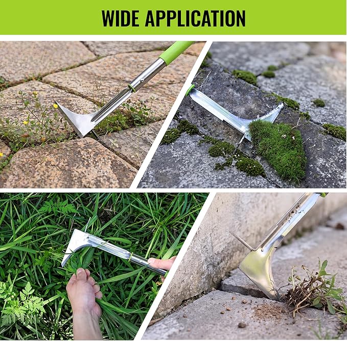 WORKPRO Crack Weeder, Stainless Steel Crevice Weeding Tool with Adjustable Long Handle(27"-54"), L-Shaped Weed Removal Scraper, for Garden Lawn Yard Patio Terrace Paving Garden Hand Tool