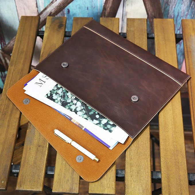 Vintage pu Leather 13" Certificate File Laptop Sleeve Case Business Clutch Envelope Bag Office Documents Folder (LHG22 Dark Brown)