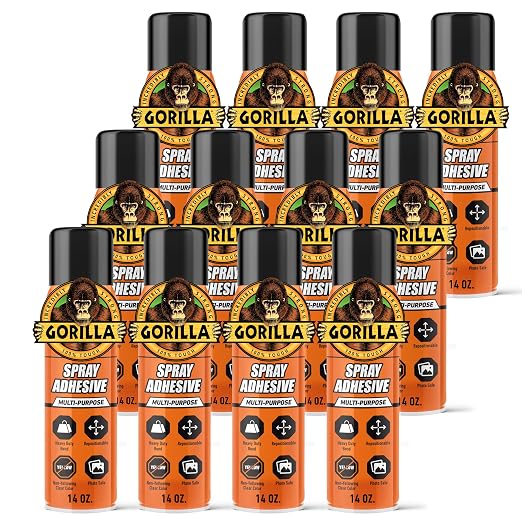 Gorilla Heavy Duty Spray Adhesive, Clear Glue, 14 Ounce (Pack of 12) - All Purpose with Comfort Nozzle for Indoor or Outdoor