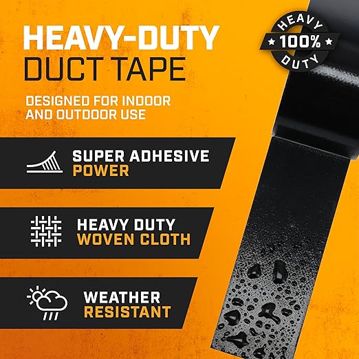 Lockport Duct Tape Heavy Duty Waterproof,20 Yards x 2 Inch,Strong Adhesive Roll for Indoor & Outdoor Repair,No Residue,Tear by Hand - Duct Tape Bulk Value (Black, 1 Pack)