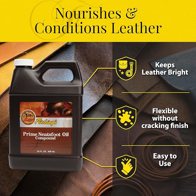 Fiebing's Prime Neatsfoot Oil 32 Fl Oz - Leather Conditioner & Preservative with Synthetic & Natural Animal Oil - Waterproof, Soften, Restore & Strengthen Leathercraft Shoe, Boot, Saddle, Couch, Purse