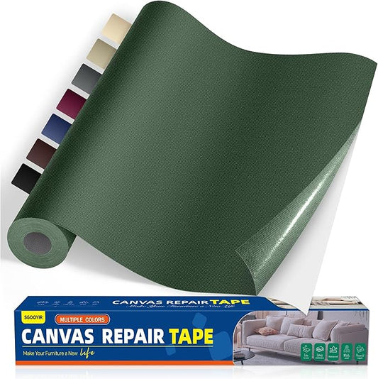 Self-Adhesive Canvas Repair Tape, 16" x 79" Waterproof Canvas Repair Patch, Fabric Patch Repairs Kit for Furniture, Tents, Sunbrellas, Boat Covers Awnings, Couches, Clothes, Bags Army Green