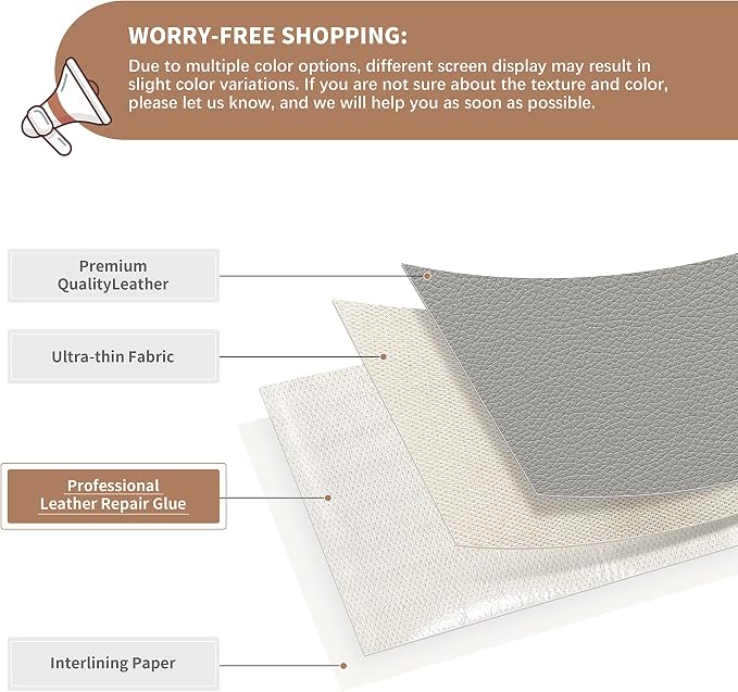 ONine Leather Repair Patch，Self-Adhesive Couch Patch，Multicolor Available Scratch Leather 8X11 Inch Peel and Stick for Sofas, Car Seats Hand Bags Jackets (Light Gray)
