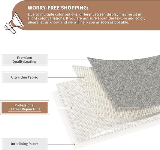 ONine Leather Repair Patch，Self-Adhesive Couch Patch，Multicolor Available Scratch Leather 8X11 Inch Peel and Stick for Sofas, Car Seats Hand Bags Jackets (Light Gray)