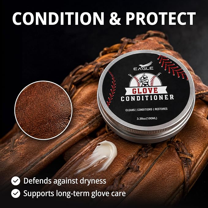Eagle Baseball Glove Care Kit – Glove Cleaner (8oz), Oil (8oz), Conditioner (3.38oz), 2 Applicators & Cloth – Complete Leather Glove Maintenance Kit for Baseball, Softball, Catcher’s Mitts & More