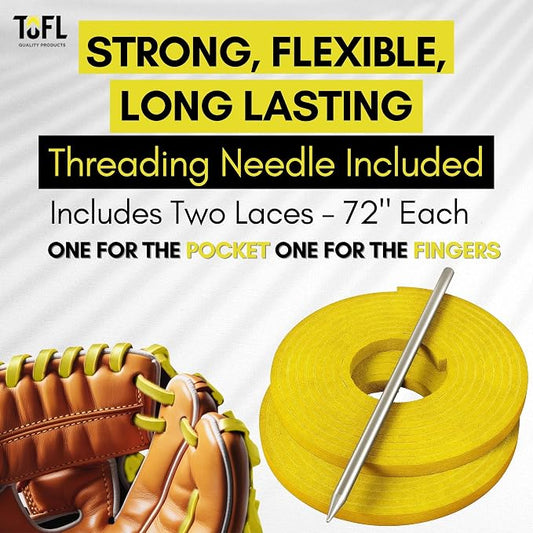 TOFL Softball and Baseball Glove Lace Kit | Mitt Lace Glove Repair Lacing Kit | 2 Leather Laces with Lacing Needle for Catchers Glove