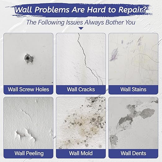 Oriflame Drywall Repair Kit: 8.5 Ounce Spackle Wall Repair with Patch/Scraper/Sandpaper/Gloves - White Wall Putty for Nail Holes/Cracks/Dents/Stains/Peeled Wall (1)