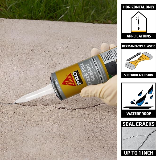 SIKA Sikaflex Crack Flex Sealant, Gray, High-Performance Textured Polyurethane, Self-Leveling, Waterproof Sealant for Horizontal Cracks Up to 1 in Wide, 10.1 fl oz,