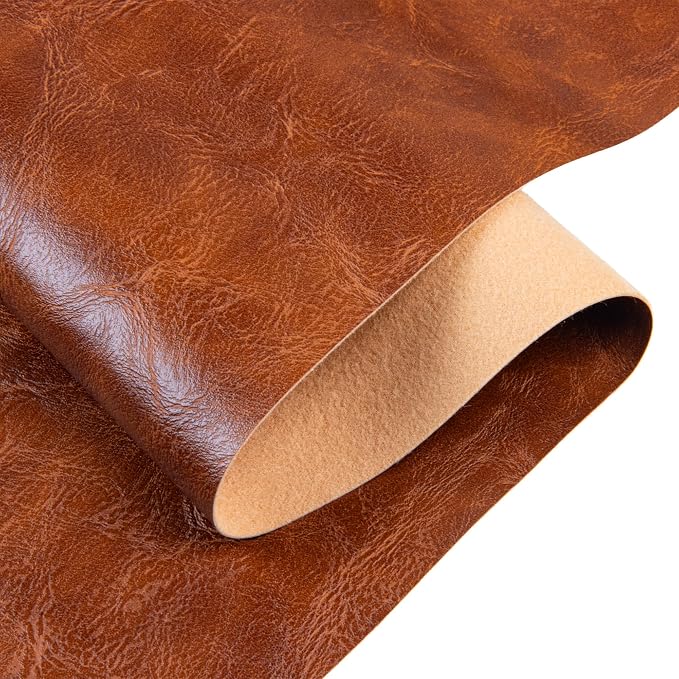 Faux Leather Fabric Sheet, 36 x 54 Inches, Texture Synthetic Material for DIY Crafts, Leather earings,Upholstery, Automotive, Sofa Projects Individual 1 Yard Cut (Brown, One Yard)