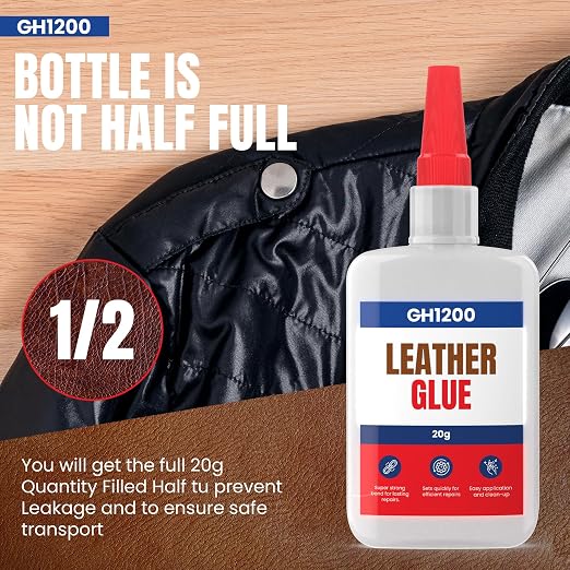 GH1200 Leather Glue Repair - 20g x 2 PCs Strong Upholstery Glue for Cars - Clear for Crack & Patch Repair - Flexible Bonds Waterproof Leather Adhesive for Purses, Jackets, Bags, Shoes and More