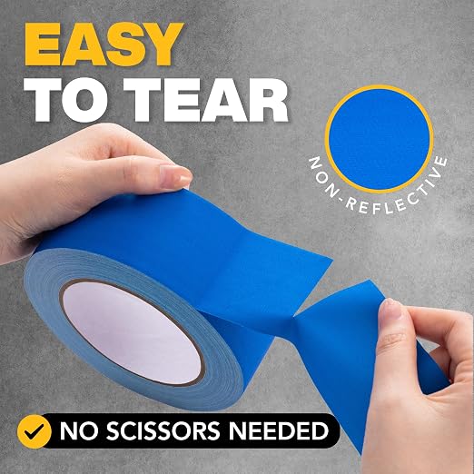 Gaffers Tape Heavy Duty, Easy to Rip, Residue-Free Professional Grade Floor Tape for Electrical Cords, Matte Finish Non Reflective, Weather Resistant (6, Blue, 2" x 30 Yards)