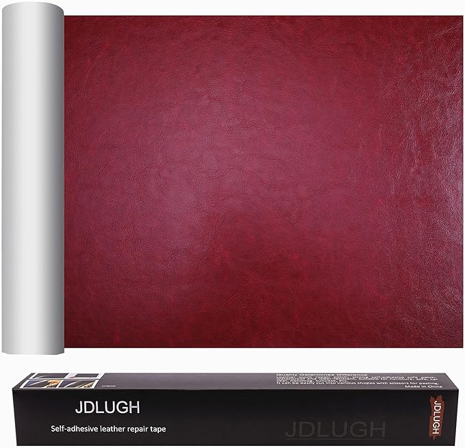 JDLUGH Sofa Leather Repair Patch Tape, Large Self Adhesive Couch, Car Seat, Office Chair, Leather Furniture, Vinyl Repair Patch Kit for Furniture (15x60 Inch, Red Wine)