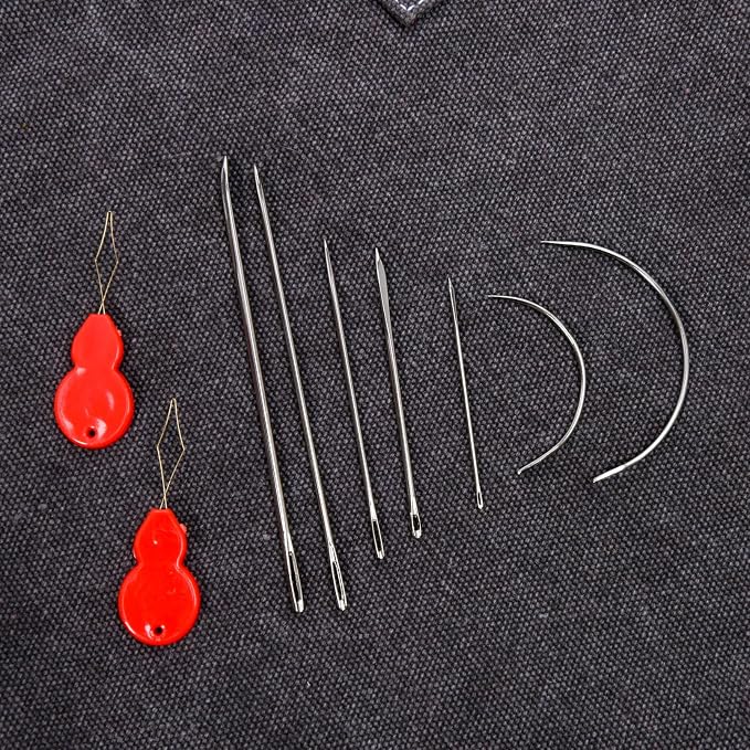 Heavy Duty Hand Sewing Needles Kit, 28 PCS Leather Sewing Needles with 20 Leather Hand Sewing Needle and 8 Curved Needle for Home Upholstery, Leather Needles for Hand Sewing, Carpet Canvas Repair