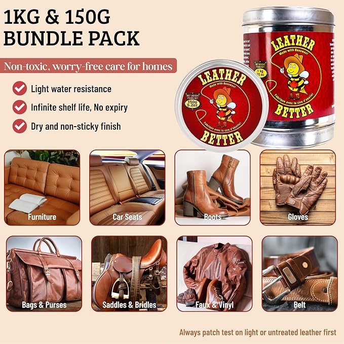 Leather Better All Natural Leather Furniture Cleaner and Conditioner, 40.2 oz - Beeswax, Tallow & Jojoba Oil/Conditions, Softens & Restores Leather Sofas, Boots, Car Seats, Saddles & Bags | Deeply conditions for 3+ months, Eco-Friendly Recyclable Tin, ...