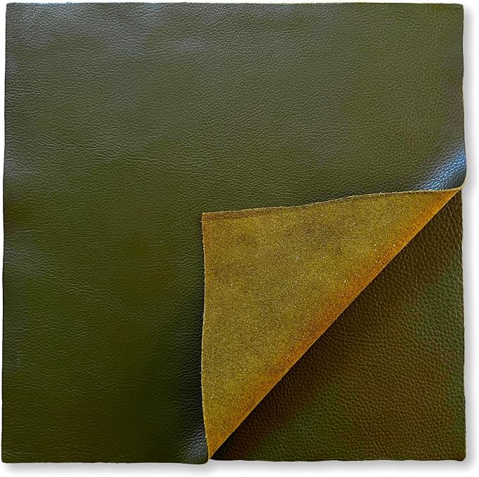 Natural Grain Cow Leathers: 12'' x 12'' Pre-Cut Leather Pieces (Olive, 5 Pieces)