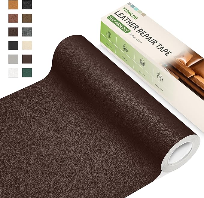 TIANLDD Leather Repair Tape,16 x 395 Inches Self Adhesive Leather Repair Patch，Leather Repair Kit for Furniture，Couches,Car Seats,Cabinets,Handbags(Dark Brown-Litchi Grain)
