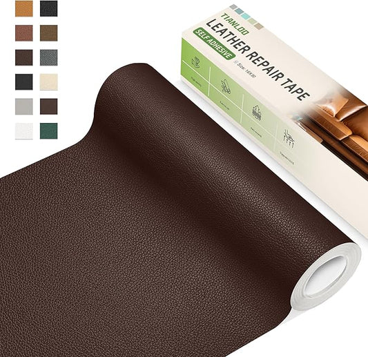 TIANLDD Leather Repair Tape,16 x 160 Inches Self Adhesive Leather Repair Patch，Leather Repair Kit for Furniture，Couches,Car Seats,Cabinets,Handbags(Dark Brown-Litchi Grain)