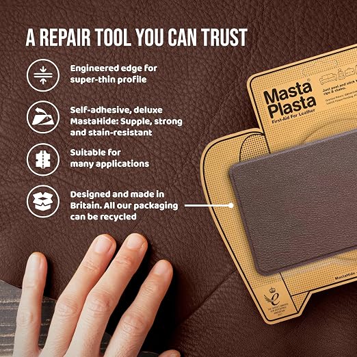 MastaPlasta Self-Adhesive Premium Leather Repair Patch - Pink 8in x 4in (20 x 10 cm). Your Instant Stick-On Upholstery-Quality Leather Repair Kit for Couches, Car Interiors, Bags & DIY