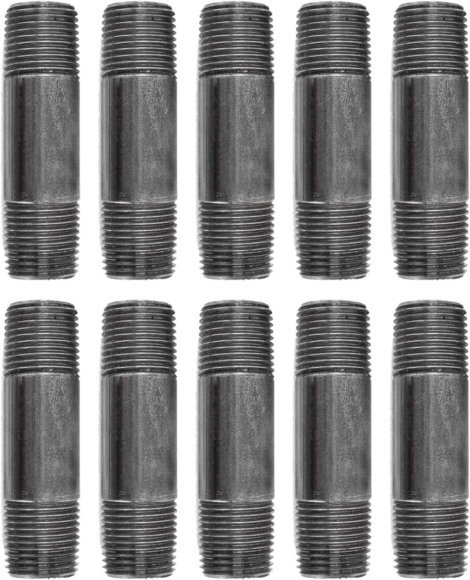 PIPE DÉCOR 1/2" x 3" Malleable Cast Iron Pipe Nipple, Pre Cut Connectors, Industrial Steel Grey Fits Standard Half Inch Black Threaded Pipes Nipples and Fittings, Vintage DIY Furniture, 10 Pack
