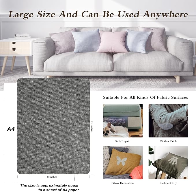 KING MOUNTAIN Fine Linen Repair Patches, Self-Adhesive Linen Fabric Patches, 8X11 inch Extra Size, Multi Color, Can be Used for Linen Sofa Repair(8" x 11",Medium Grey 1.0)