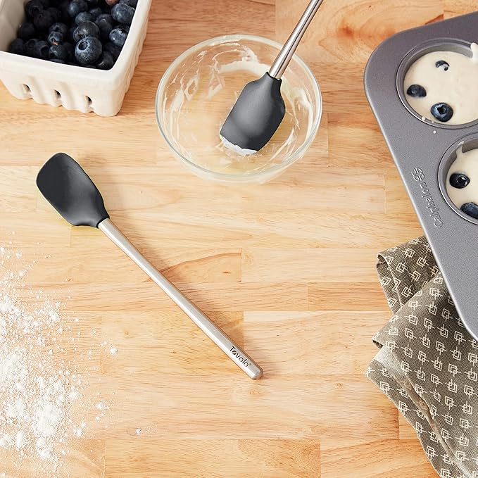 Tovolo Flex Core Silicone Spatula Spoonula Set of 2 for Non Stick Cast Iron Cooking & Baking, Dishwasher Safe Heat Resistant BPA Free Long Stainless Steel Handle Kitchen Utensil, Charcoal Gray