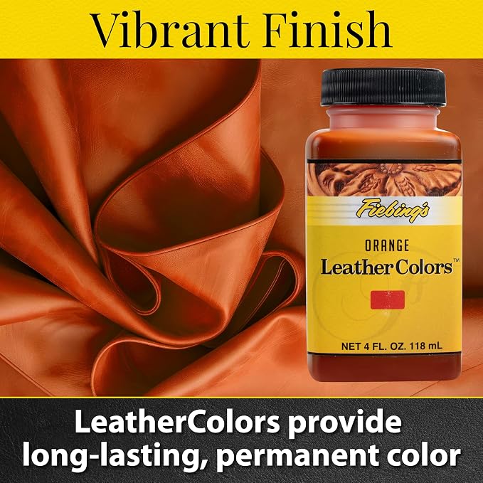 Fiebing's LeatherColors (4 Fl Oz, Orange) - Leather Dye for Natural Leather - Water-Based, Non-Flammable Formula - Permanent & Penetrating Color for Shoes, Boots, Furniture - Safe for Institution Use