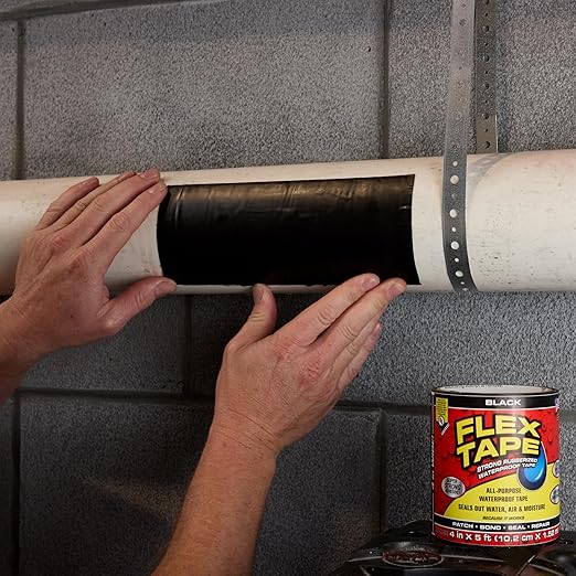 Flex Tape, Original Thick Flexible Rubberized Waterproof Tape - Seal and Patch Leaks, Works Underwater, Indoor Outdoor - Home RV Roof Plumbing and Pool Repairs, Black, 4 in x 5 ft, Pack of 2