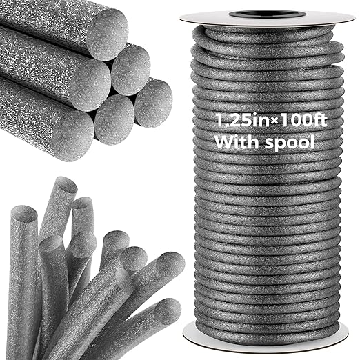 MotiMind 1.25 Inch x 100 ft Foam Backer Rod for Gaps Joints Concrete Crack Filler Caulk Saver Bulk Foam Backing Rod Concrete Filler Rope for Weather Stripping Door Seal(Gray)